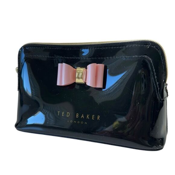 Ted Baker Black and Pink Bow Make Up Bag - Picture 1 of 10